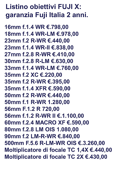 FUJI OBIETTIVI XF LISTINO PREZZI 