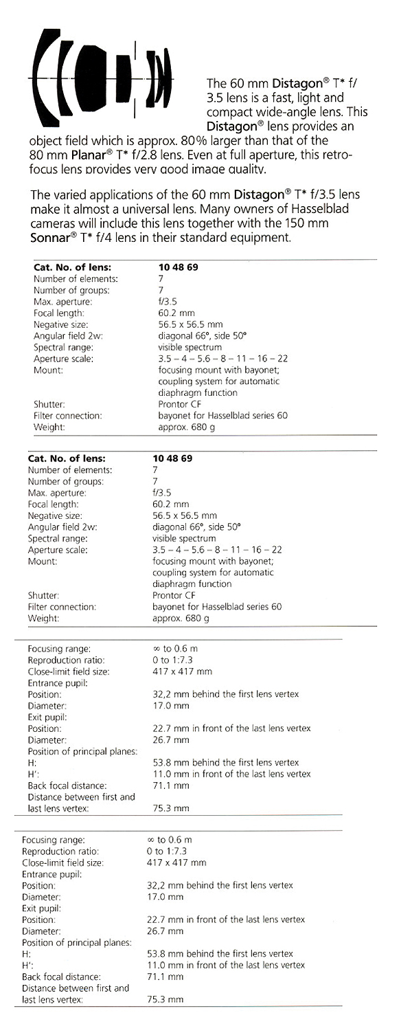 Hasselblad DISTAGON 60mm f.3.5 CB T*